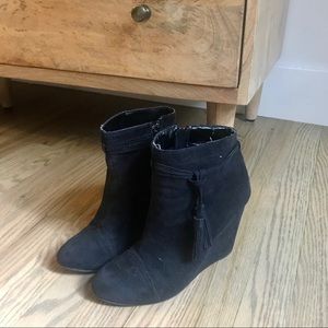 Black suede wedge booties